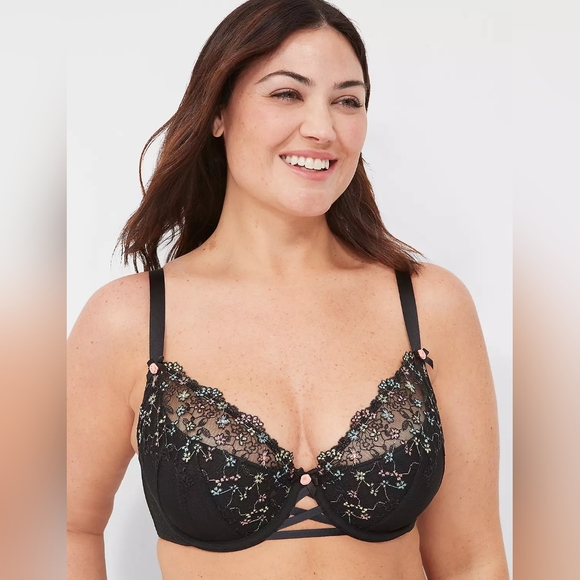 Cacique Embroidered French Balconette Bra, 38H - Picture 2 of 2